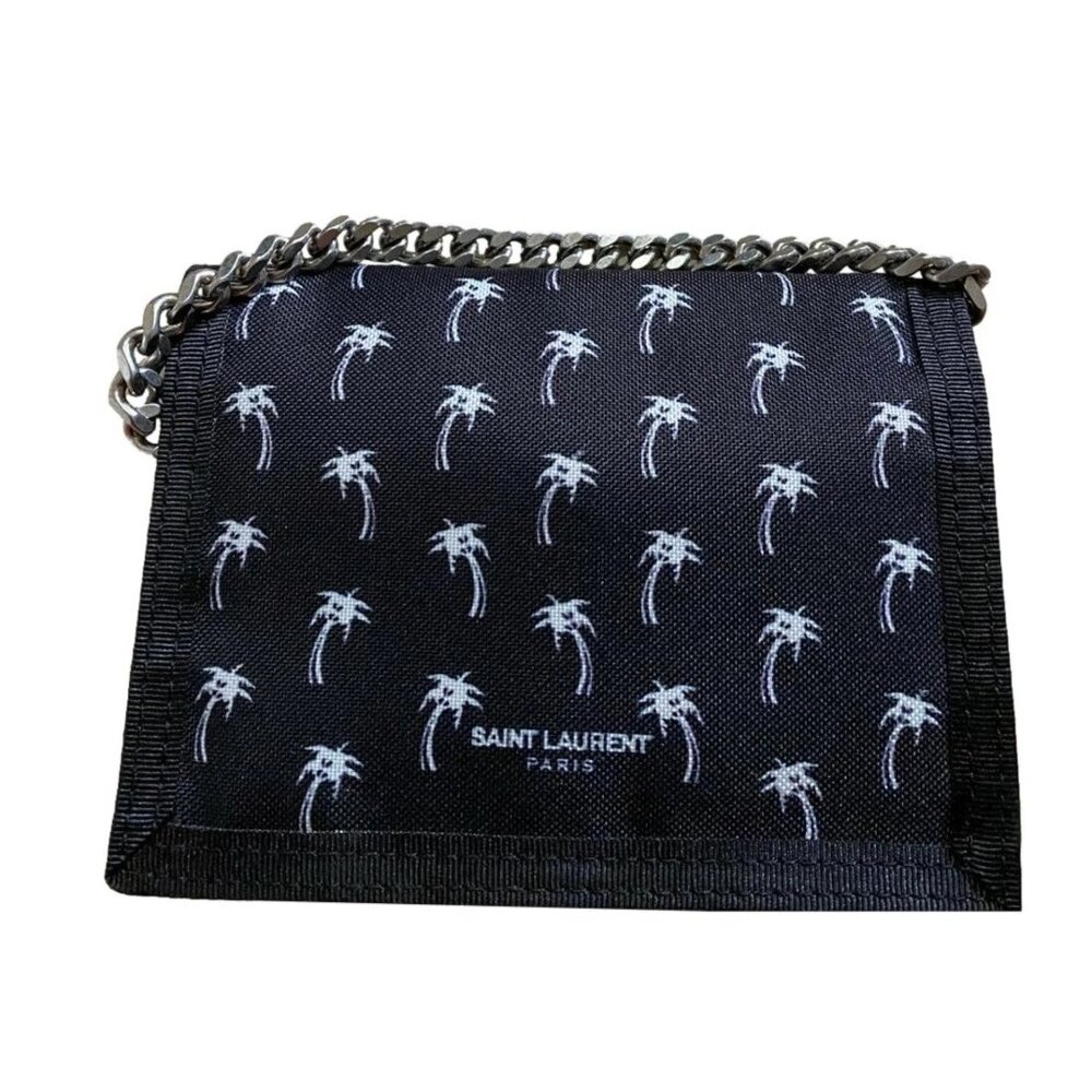 Palm Tree Black Nylon Chain Trifold Wallet